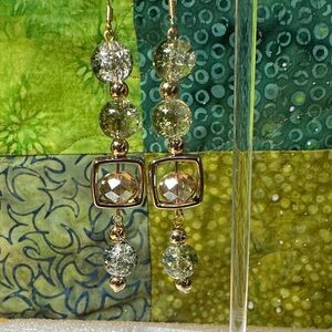 Hand Crafted (925 Gold plated Hooks) Green and Gold Dangle Earrings